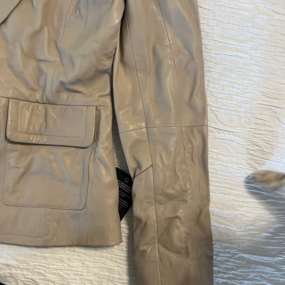 NWT Bod & Christensen Genuine Leather Jacket blazer light Beige leather